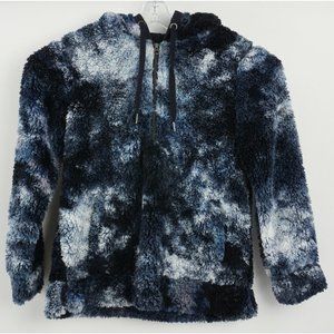 New te verde Women's Medium Blue Tie Dye Faux Shearling Teddy Hoodie Sweatshirt